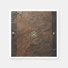 金ゴールドシャムロックサンパトリックの日，ブラウンレザー スタンダードカクテルナプキン