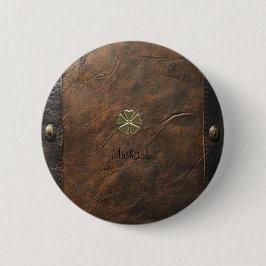 金ゴールドシャムロックサンパトリックの日，ブラウンレザー 缶バッジ