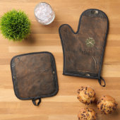 金ゴールドシャムロックサンパトリックの日,ブラウンレザー 鍋つかみ&鍋敷きセット (トップダウン)