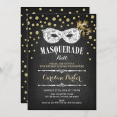 金ゴールドシャルボードマスカレードボール誕生日パーティー 招待状 (正面/裏面)