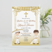 金ゴールドシャルロメキシコ双子バプテスマ&第三誕生日 招待状 (スタンド正面)