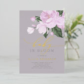 金ゴールドシャワーにおけるラベンダーグレーフローラベビー 箔招待状 (立ち正面)