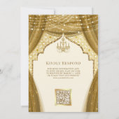 金ゴールドシャンデリアカーテンクリームムスリム結婚ズ 招待状 (裏面)