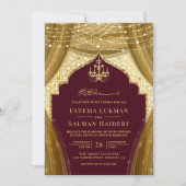金ゴールドシャンデリアカーテンブルゴーニュ結婚ムスリム 招待状 (正面)