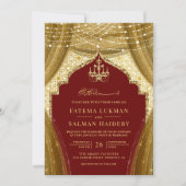 金ゴールドシャンデリアカーテンレッドムスリム結婚ズ 招待状 (正面)
