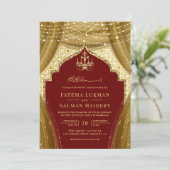 金ゴールドシャンデリアカーテンレッドムスリム結婚ズ 招待状 (スタンド正面)