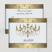 金ゴールドシャンデリアクラシーSweet sixteenボールRSVP 出欠カード (正面/裏面)