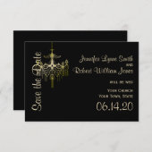 金ゴールドシャンデリアポシュウェディング日付を保存 セーブザデート (正面/裏面)