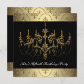 金ゴールドシャンデリア女性50thバースデーパーティー 招待状 (正面/裏面)