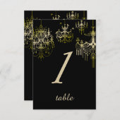 金ゴールドシャンデリアBlack Poshのテー結婚ブルカード 招待状 (正面/裏面)