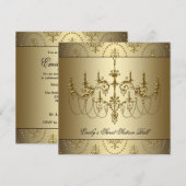 金ゴールドシャンデリアSweet sixteenパーティー 招待状 (正面/裏面)