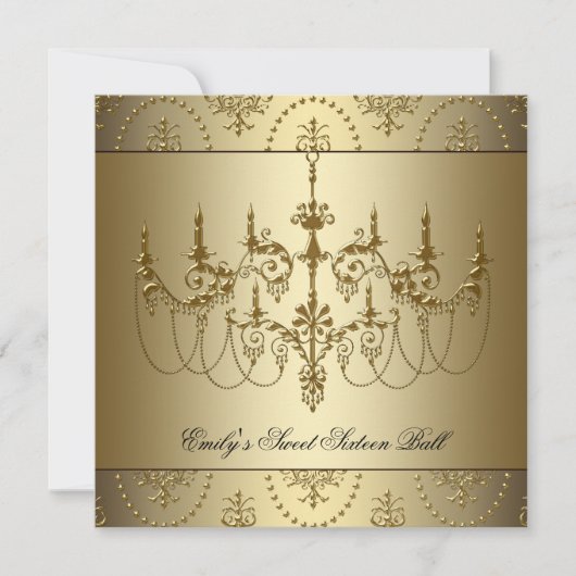 金ゴールドシャンデリアSweet sixteenパーティー 招待状 (正面)