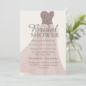 金ゴールドシャンパンきらめくグリッターガウンブライダルシャワー 招待状 (スタンド正面)