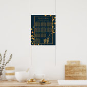 金ゴールドシャンパンの泡、青と金ゴールドのシーティングチャート ポスター (キッチン)