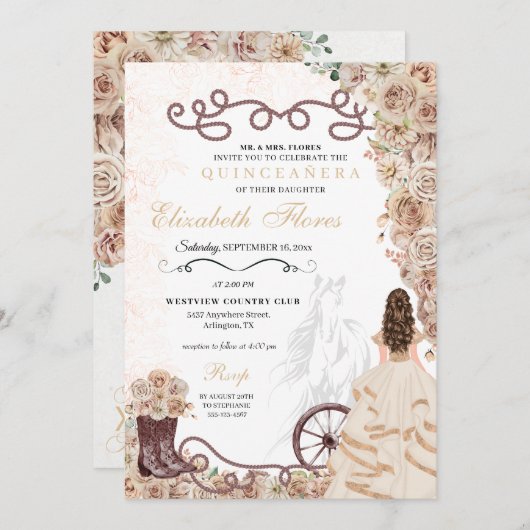 金ゴールドシャンパンウェスタンプリンセスシャーロキンセニェラ 招待状 (正面/裏面)