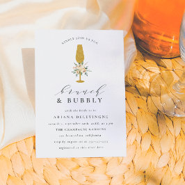 金ゴールドシャンパンウォーターカラーフローラブランチ&バブリー 案内状