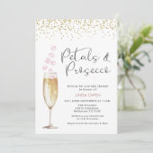 金ゴールドシャンパンガラスバラ花びらブライダルシャワー 招待状 (スタンド正面)