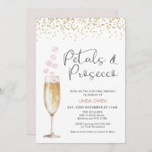 金ゴールドシャンパンガラスバラ花びらブライダルシャワー 招待状 (正面/裏面)