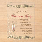 金ゴールドシャンパングラス企業のクリスマスパーティー アクリル招待状 (正面)