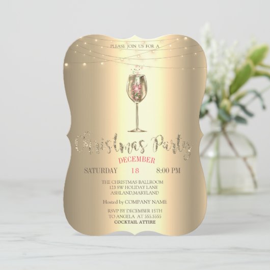 金ゴールドシャンパングラス、ライトクリスマスカンパニー 招待状 (スタンド正面)