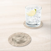 金ゴールドシャンパングリッターゼブラプリント釉薬 ラウンドペーパーコースター (インサイチュ)