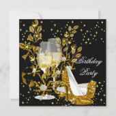 金ゴールドシャンパングリッターハイヒールバースデーパーティー 招待状 (正面)
