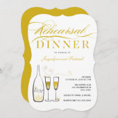 金ゴールドシャンパンシック結婚ズリハーサルディナーパーティー 招待状 (正面/裏面)
