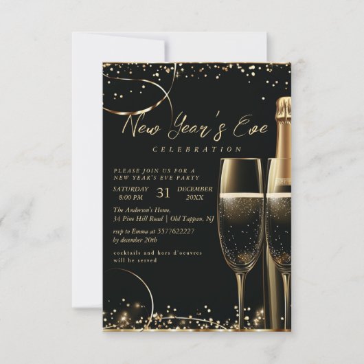 金ゴールドシャンパンニューイヤーズイブパーティー 招待状 (正面)