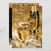 金ゴールドシャンパンニューイヤーズパーティー招待状 招待状 (正面/裏面)
