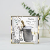 金ゴールドシャンパンハイヒールエレガントシルバー誕生日 招待状 (スタンド正面)