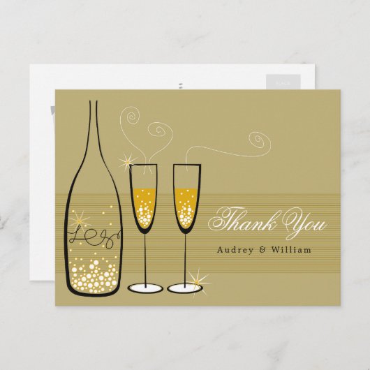 金ゴールドシャンパンバブリーエレガントな結婚式ありがとう ポストカード (正面/裏面)