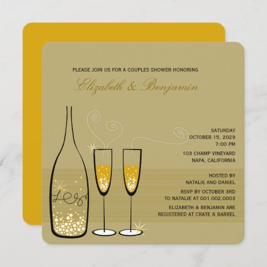金ゴールドシャンパンバブリークラスウェディングシャワー招待状 招待状 (正面/裏面)