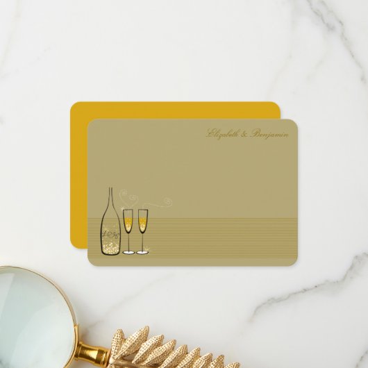 金ゴールドシャンパンバブリー応援シスタイリッシュック結婚ズ サンキューカード (正面/裏面インサイチュ)