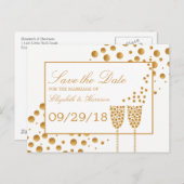 金ゴールドシャンパンバブル結婚式の日付を保存 案内ポストカード (正面/裏面)