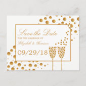 金ゴールドシャンパンバブル結婚式の日付を保存 案内ポストカード (正面)