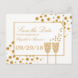 金ゴールドシャンパンバブル結婚式の日付を保存 案内ポストカード