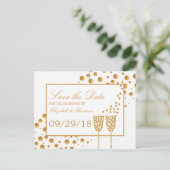 金ゴールドシャンパンバブル結婚式の日付を保存 案内ポストカード (スタンド正面)