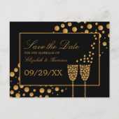 金ゴールドシャンパンバブル、ブラック&金ゴールド日付を保存 案内ポストカード (正面)