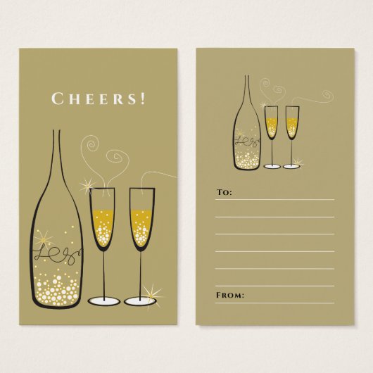 金ゴールドシャンパンバーブリーホリデーパーティービーフギフトラベル (正面&裏面)