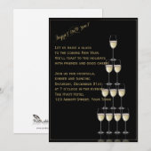 金ゴールドシャンパンフルートピラミッドニューイヤーイブ 招待状 (正面/裏面)