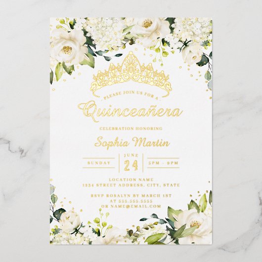 金ゴールドシャンパンフローラキンセアニェラ 箔招待状 (正面)