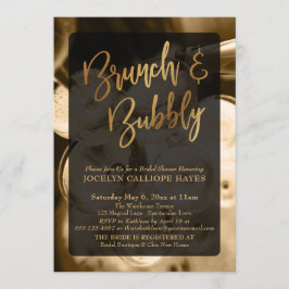 金ゴールドシャンパンブランチ&バブリー手書き 招待状