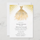 金ゴールドシャンパンブリデスメイドドレスブライダルシャワー 招待状 (正面)