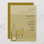 金ゴールドシャンパンマイルストーンバースデーパーティーの招待 招待状 (正面/裏面)