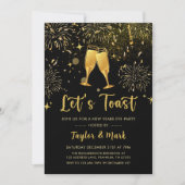 金ゴールドシャンパンレッツトーストニューイヤーズパーティー 招待状 (正面)