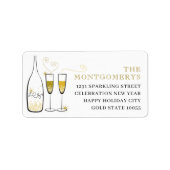 金ゴールドシャンパン応援スタイリッシュ新年の住所 ラベル (正面)
