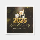 金ゴールドシャンパン応援ハッピーニューイヤー2025ナプキンス スタンダードカクテルナプキン (正面)