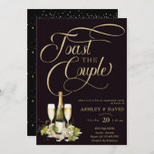 金ゴールドシャンパン |トースト |婚約パーティ 招待状 (正面/裏面)