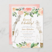 金ゴールドシャンパン&ピーチバラブライダルシャワーブランチ インビテーションポストカード (正面/裏面)