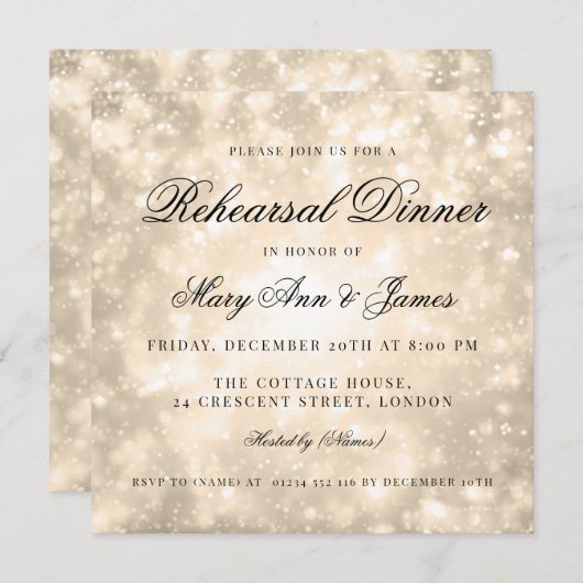金ゴールドシャンパン《写真》ぼけ味エレガントリハーサルディナー 招待状 (正面/裏面)
